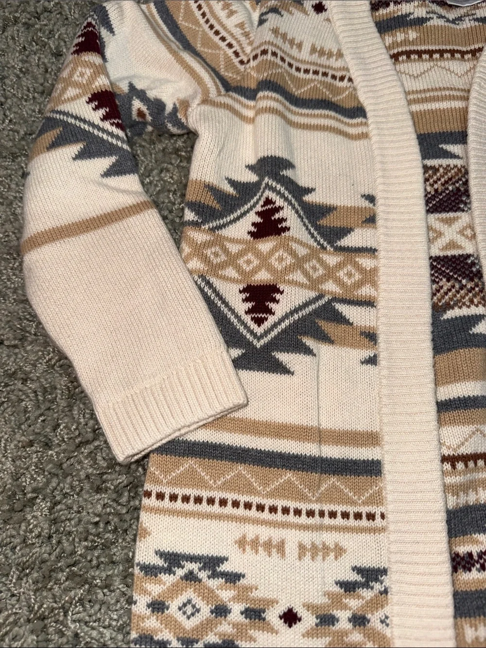 Gymboree Cream Aztec-Pattern Open Cardigan with Tan and Gray Accents (6)